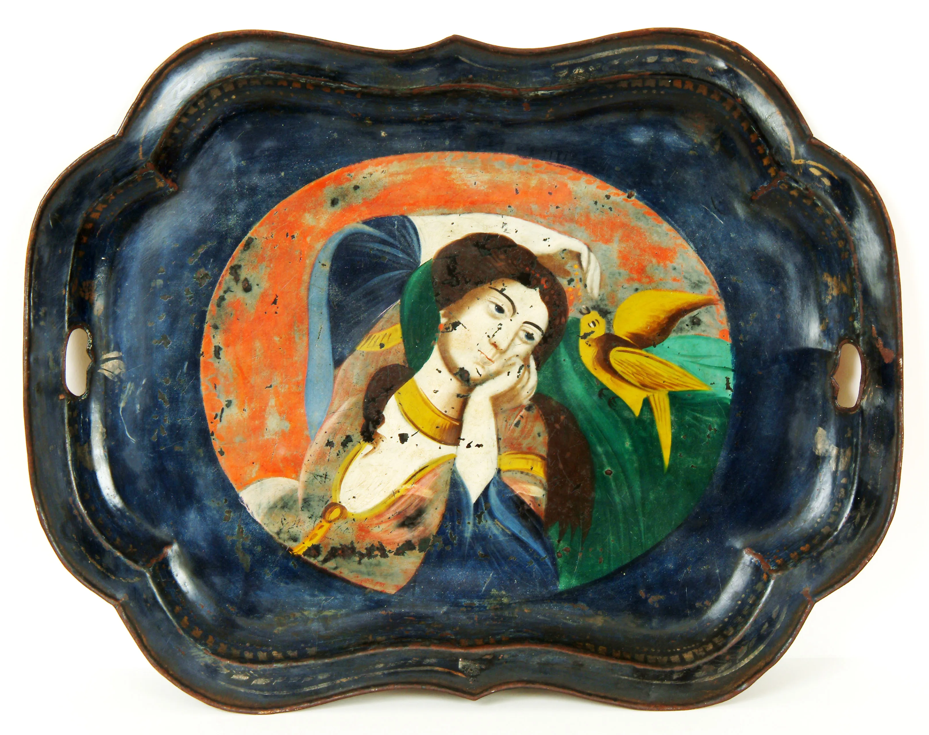 Pittura ad olio persiano su metallo di fabbricazione russa